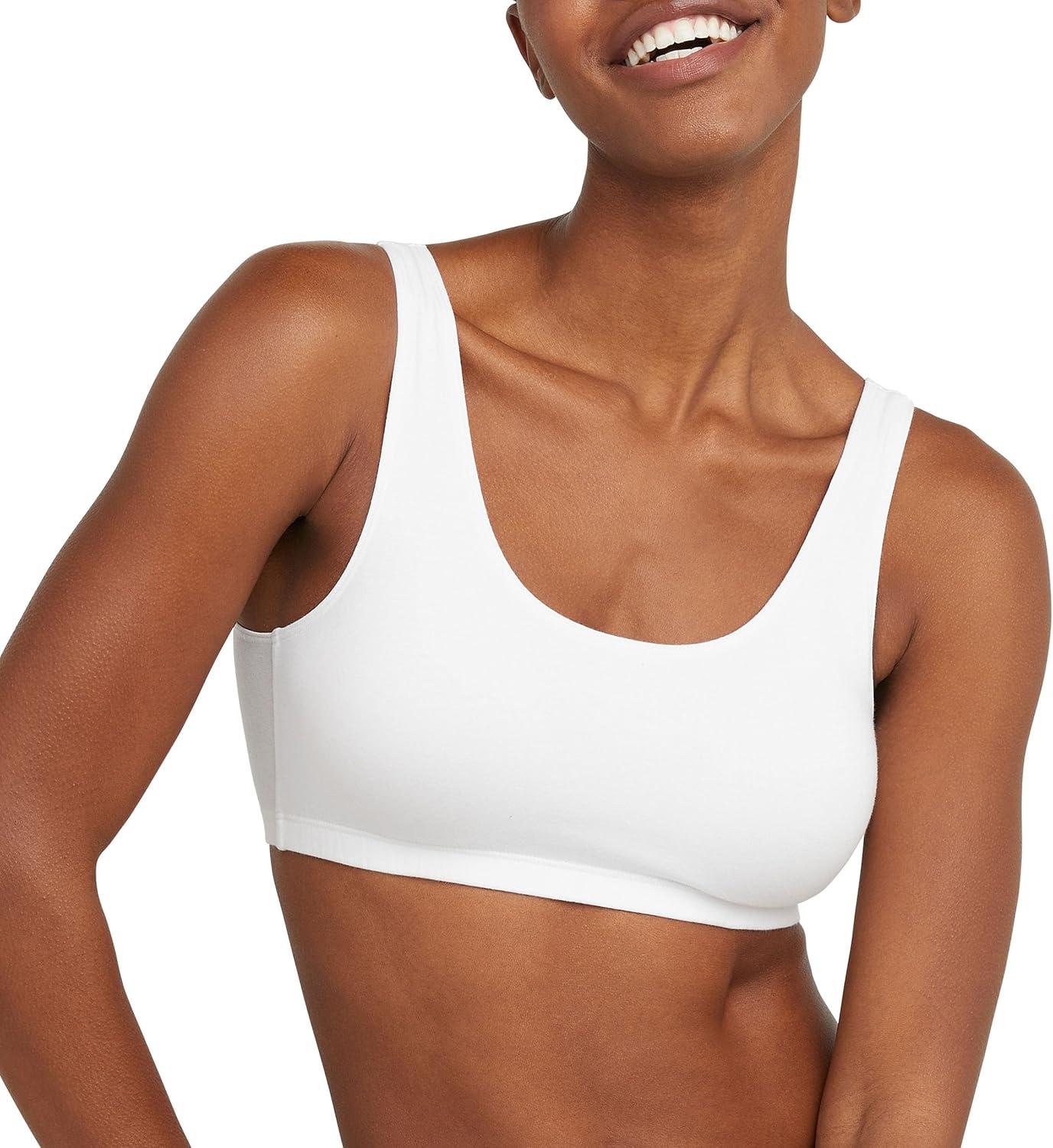 imageHanes Womens Pack Cotton Scoopneck Bralette LowImpact Sports Bra 3PackWhiteWhiteWhite