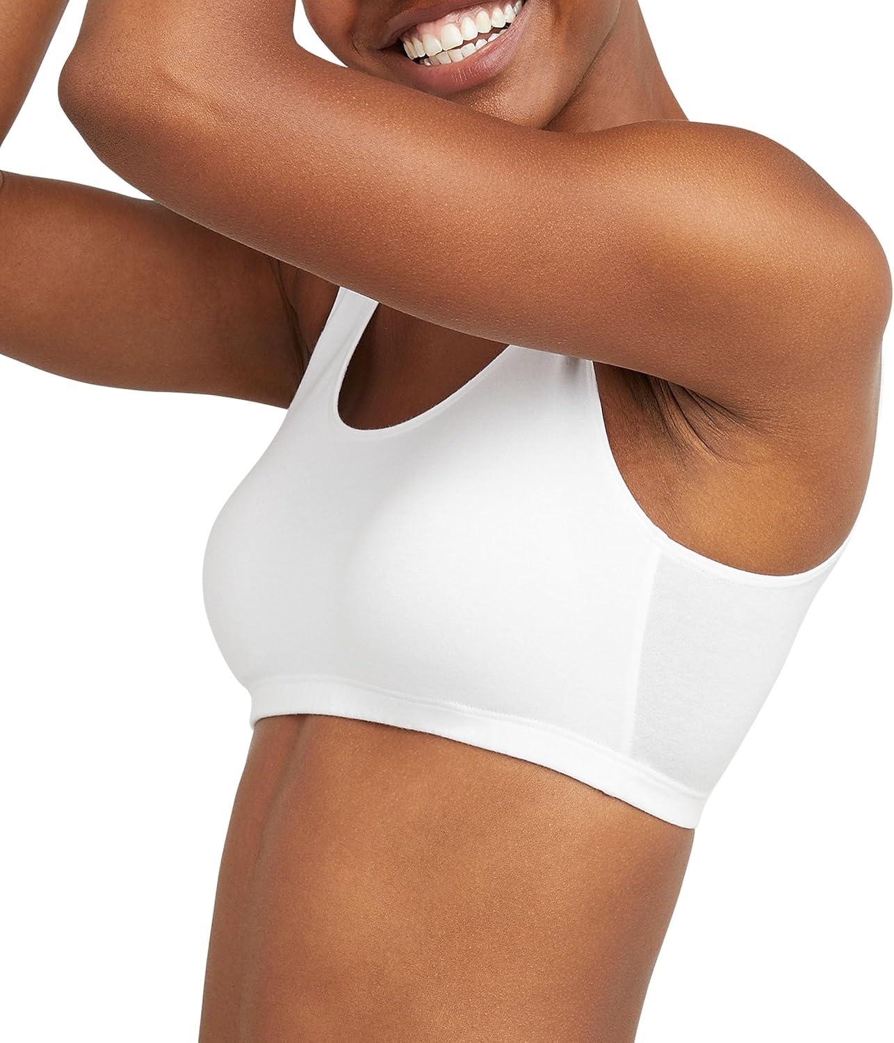imageHanes Womens Pack Cotton Scoopneck Bralette LowImpact Sports Bra 3PackWhiteWhiteWhite