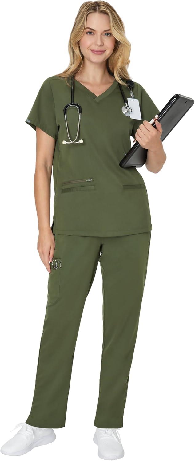 imageHanes Womens Scrub Pants Comfort Fit Healthcare Pants for Women MoistureWicking Medical ScrubsGreen Moss