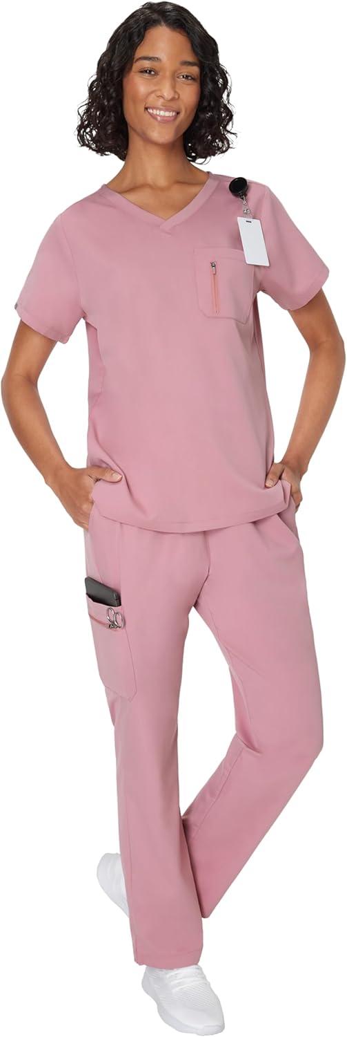 imageHanes Womens Scrub Pants Comfort Fit Healthcare Pants for Women MoistureWicking Medical ScrubsPink Mauve