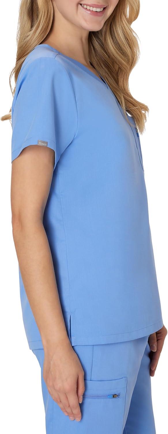 imageHanes Womens Scrub Top Comfort Fit 1Pocket Healthcare Top for Women MoistureWicking Medical ScrubsCeil Blue 2