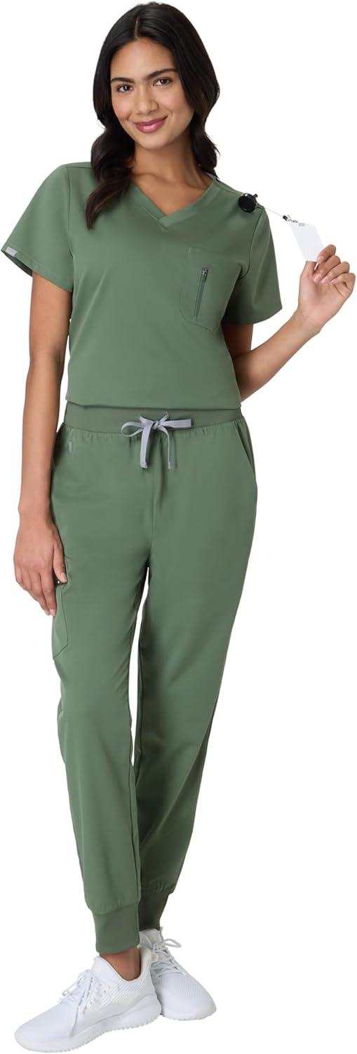 imageHanes Womens Scrub Top Comfort Fit 1Pocket Healthcare Top for Women MoistureWicking Medical ScrubsGreen Moss