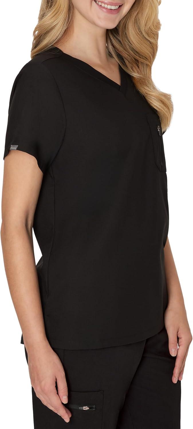 imageHanes Womens Scrub Top Comfort Fit 1Pocket Healthcare Top for Women MoistureWicking Medical ScrubsNew Ebony