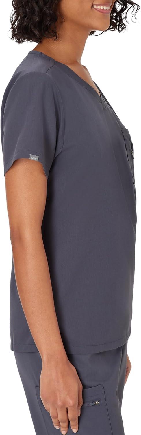 imageHanes Womens Scrub Top Comfort Fit 1Pocket Healthcare Top for Women MoistureWicking Medical ScrubsPeppercorn Grey