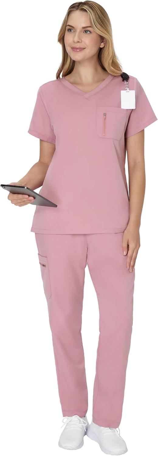 imageHanes Womens Scrub Top Comfort Fit 1Pocket Healthcare Top for Women MoistureWicking Medical ScrubsPink Mauve