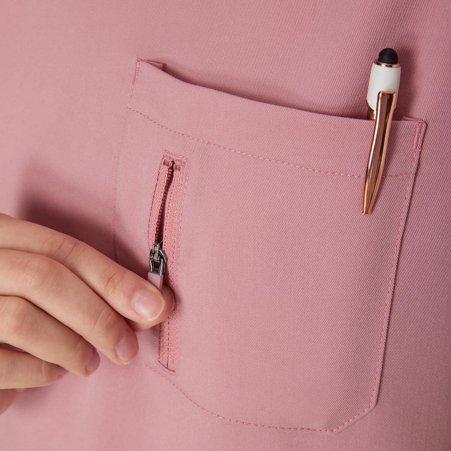 imageHanes Womens Scrub Top Comfort Fit 1Pocket Healthcare Top for Women MoistureWicking Medical ScrubsPink Mauve