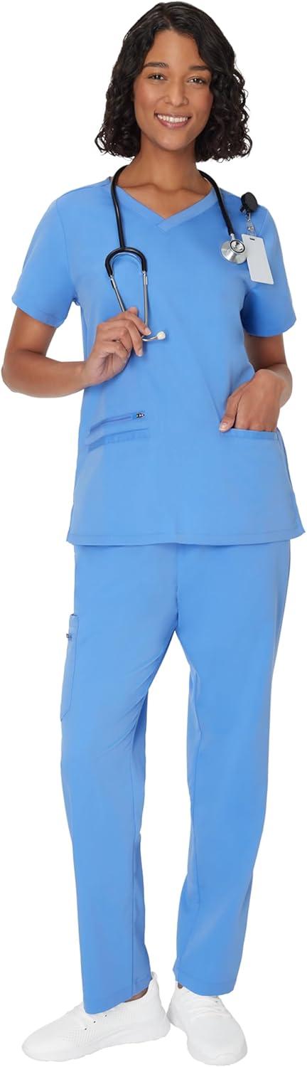 imageHanes Womens Scrub Top Comfort Fit 3Pocket Healthcare Top for Women MoistureWicking Medical Scrub ShirtCeil Blue 2