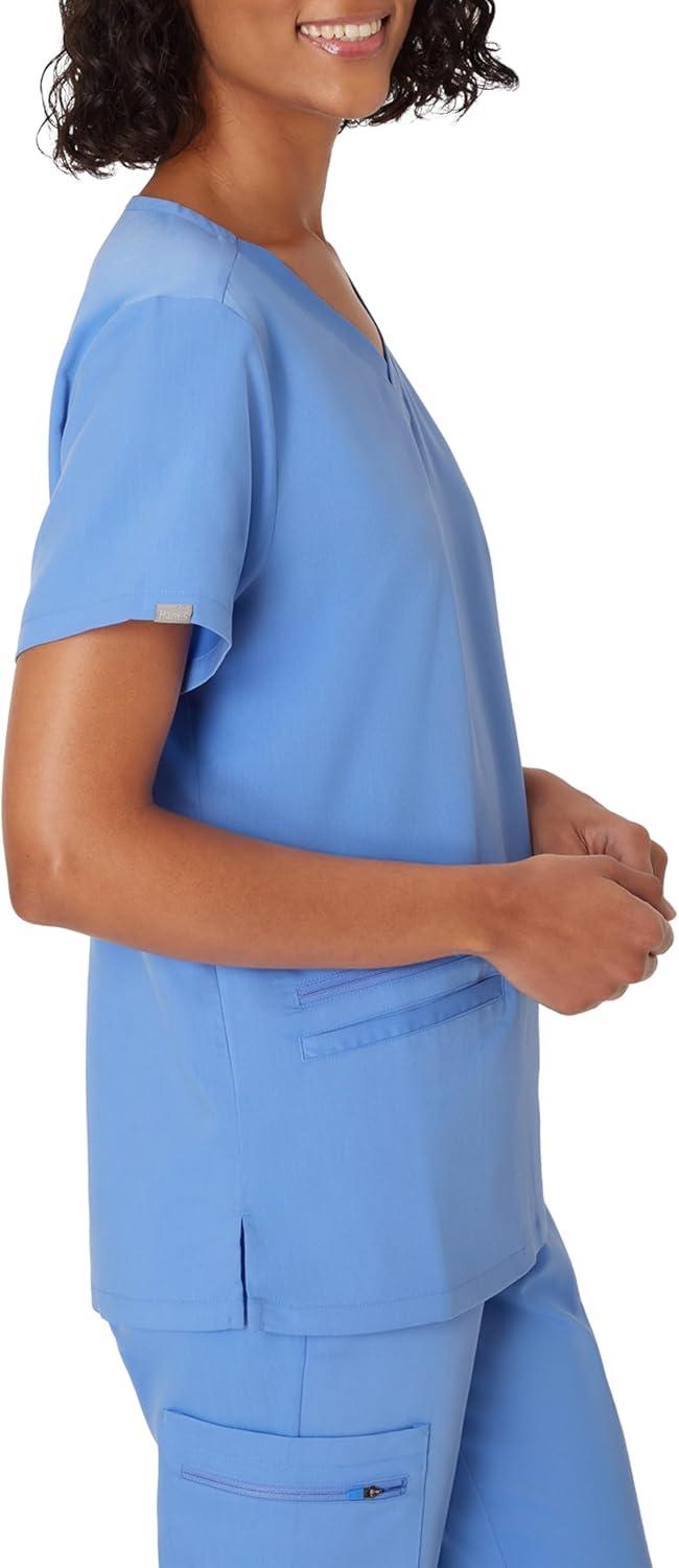 imageHanes Womens Scrub Top Comfort Fit 3Pocket Healthcare Top for Women MoistureWicking Medical Scrub ShirtCeil Blue 2