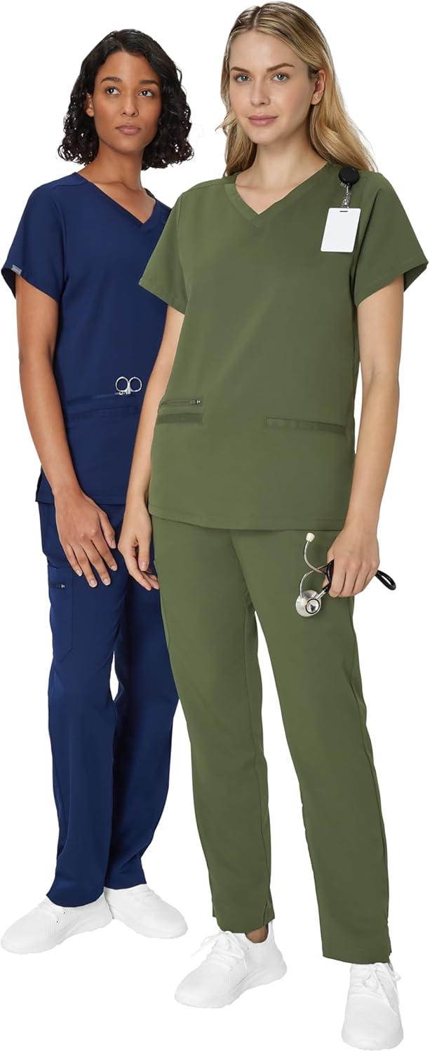 imageHanes Womens Scrub Top Comfort Fit 3Pocket Healthcare Top for Women MoistureWicking Medical Scrub ShirtGreen Moss