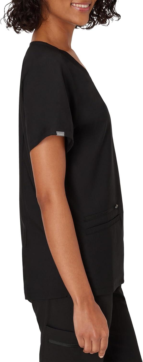 imageHanes Womens Scrub Top Comfort Fit 3Pocket Healthcare Top for Women MoistureWicking Medical Scrub ShirtNew Ebony