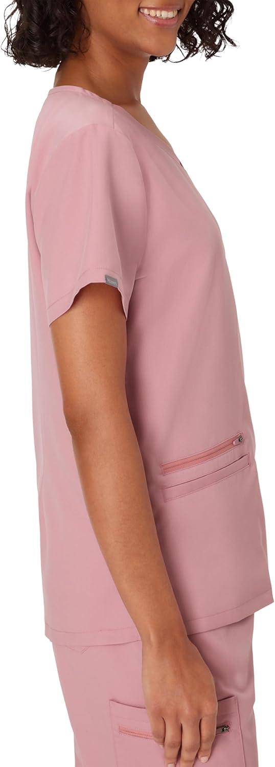 imageHanes Womens Scrub Top Comfort Fit 3Pocket Healthcare Top for Women MoistureWicking Medical Scrub ShirtPink Mauve
