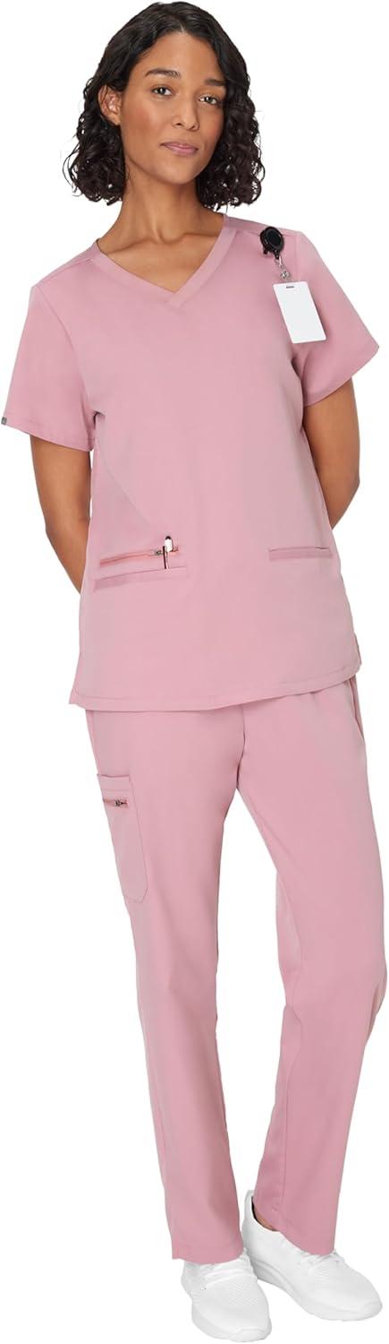 imageHanes Womens Scrub Top Comfort Fit 3Pocket Healthcare Top for Women MoistureWicking Medical Scrub ShirtPink Mauve