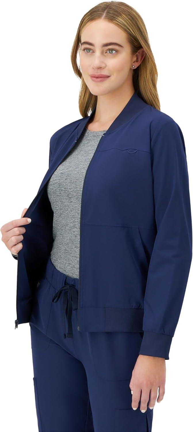 imageHanes Womens Scrubs Bomber Jacket ZipUp Healthcare Scrub Jacket for Women Moisture WickingAthletic Navy