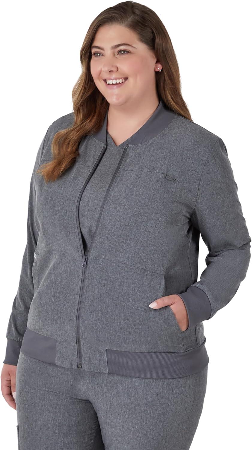 imageHanes Womens Scrubs Bomber Jacket ZipUp Healthcare Scrub Jacket for Women Moisture WickingEbony Heather