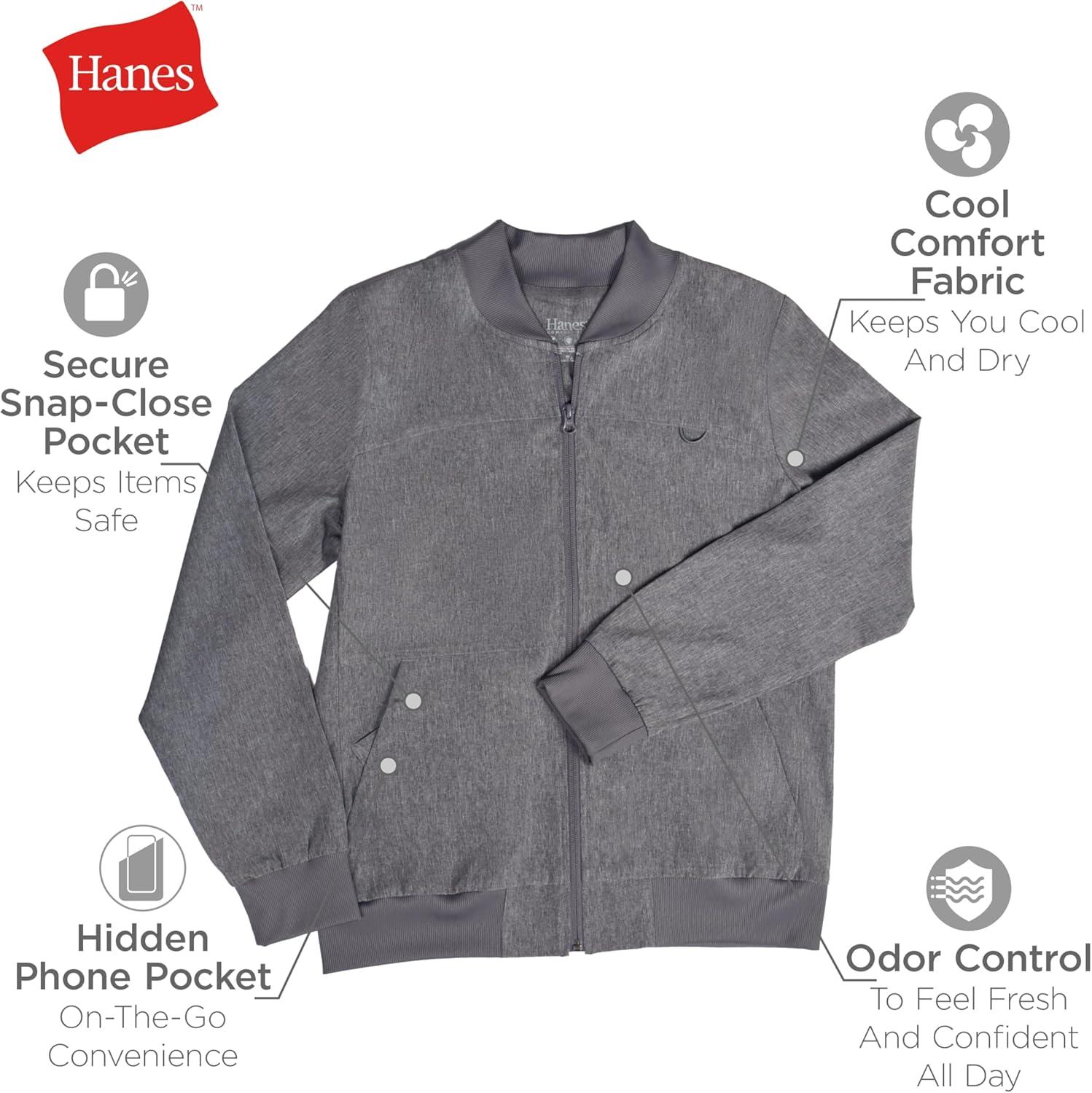 imageHanes Womens Scrubs Bomber Jacket ZipUp Healthcare Scrub Jacket for Women Moisture WickingEbony Heather