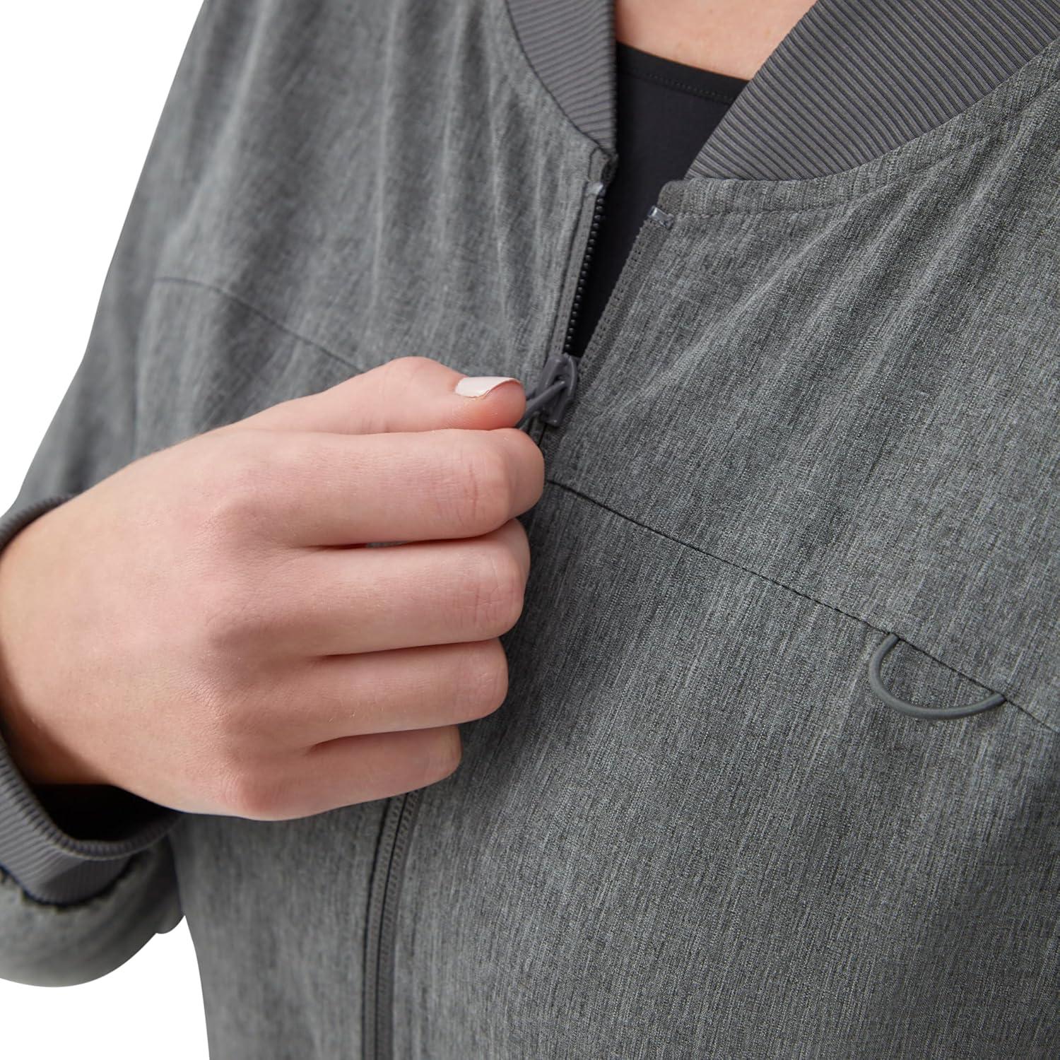 imageHanes Womens Scrubs Bomber Jacket ZipUp Healthcare Scrub Jacket for Women Moisture WickingEbony Heather