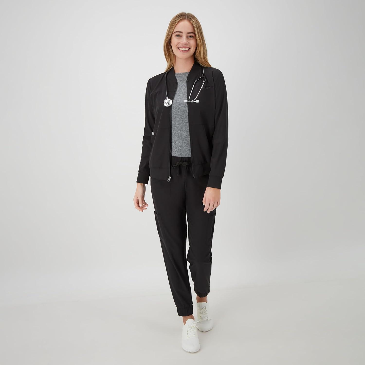 imageHanes Womens Scrubs Bomber Jacket ZipUp Healthcare Scrub Jacket for Women Moisture WickingNew Ebony