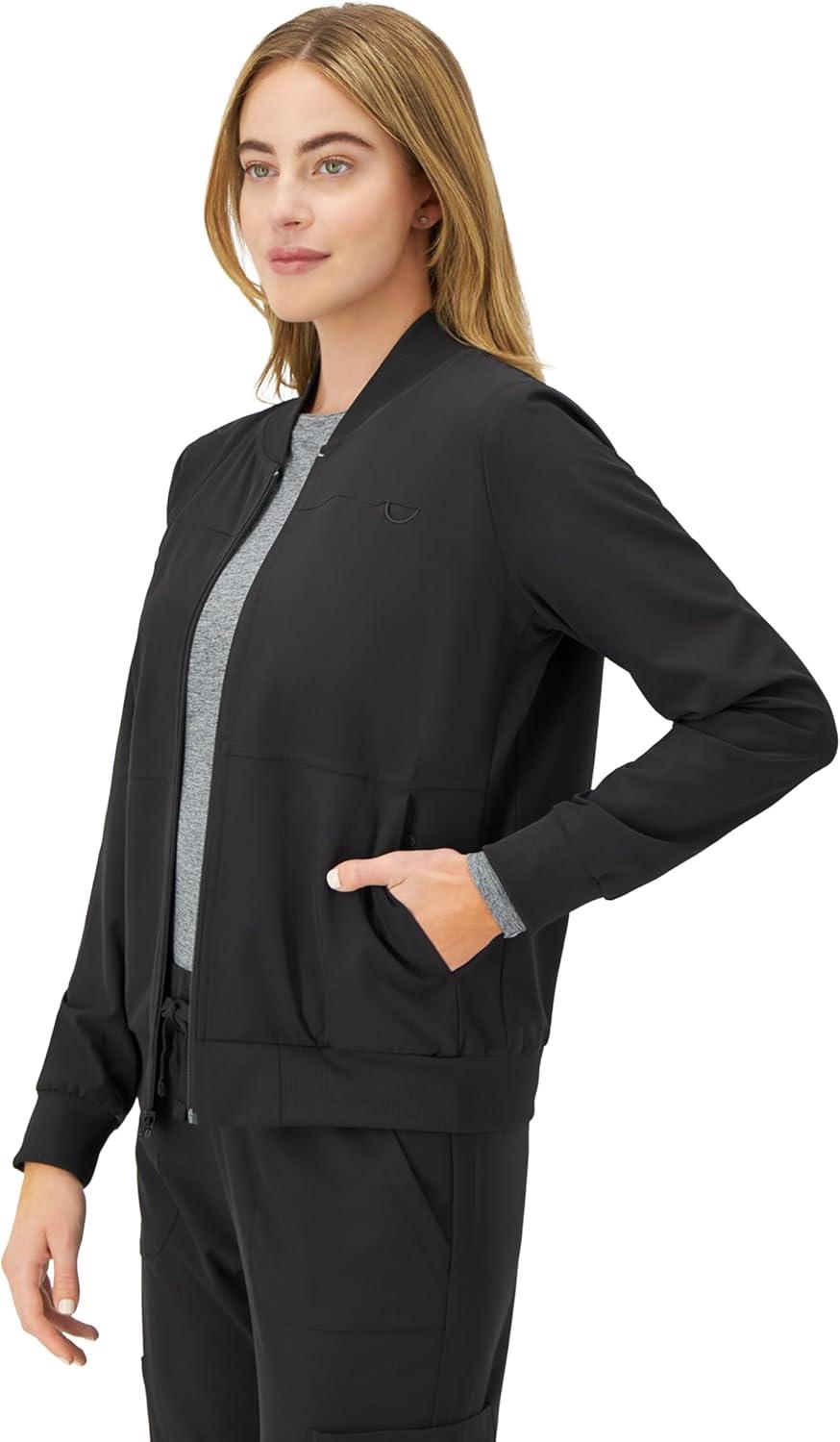 imageHanes Womens Scrubs Bomber Jacket ZipUp Healthcare Scrub Jacket for Women Moisture WickingNew Ebony