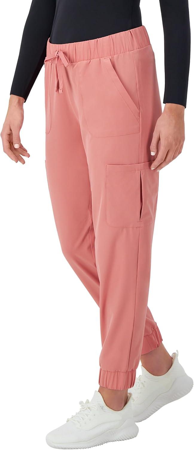 imageHanes Womens Scrubs Cargo Joggers Healthcare Scrub Joggers for Women Moisture WickingRose Ranch Pink