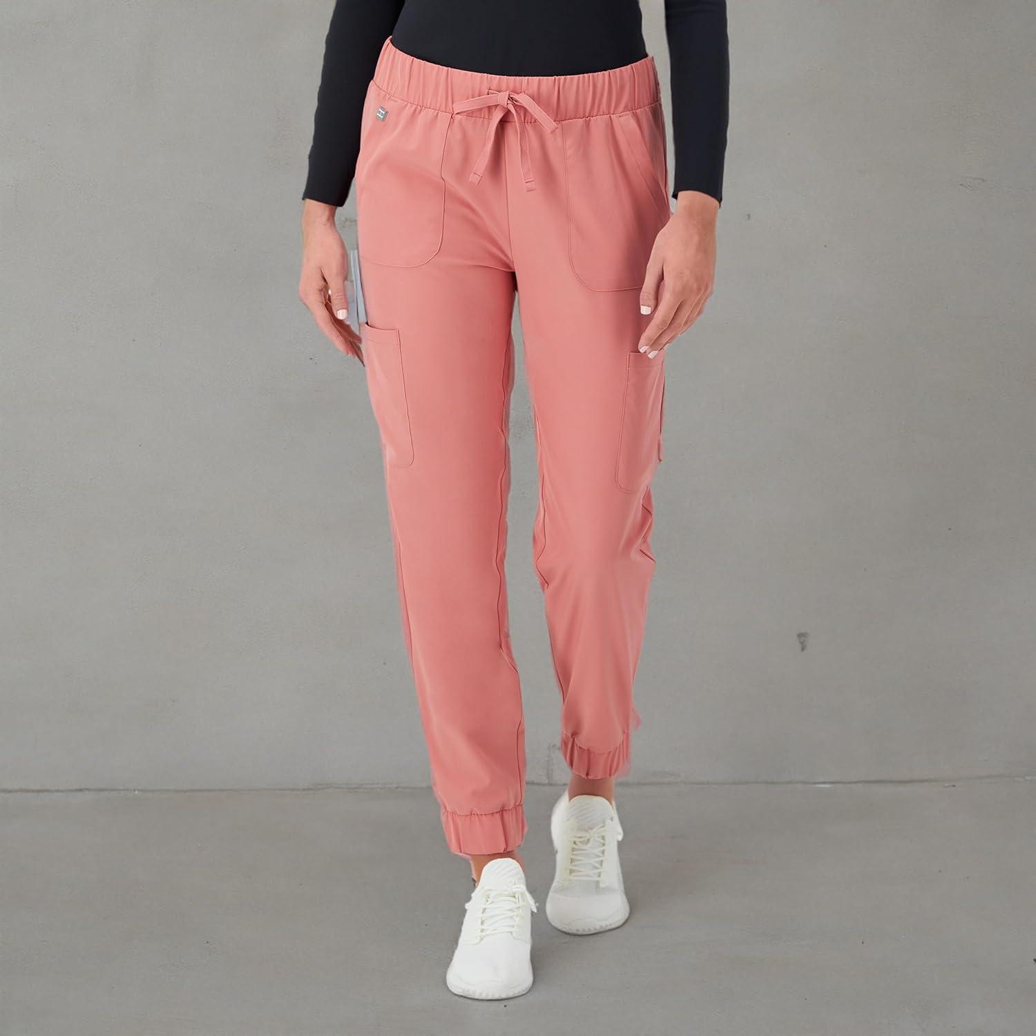 imageHanes Womens Scrubs Cargo Joggers Healthcare Scrub Joggers for Women Moisture WickingRose Ranch Pink