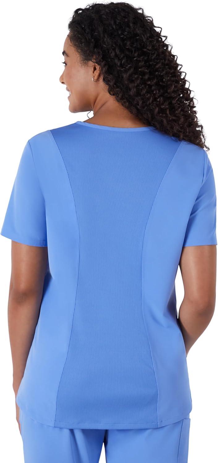imageHanes Womens Scrubs Healthcare Top MoistureWicking Stretch Scrub Shirts Ribbed Back PanelCeil Blue 2
