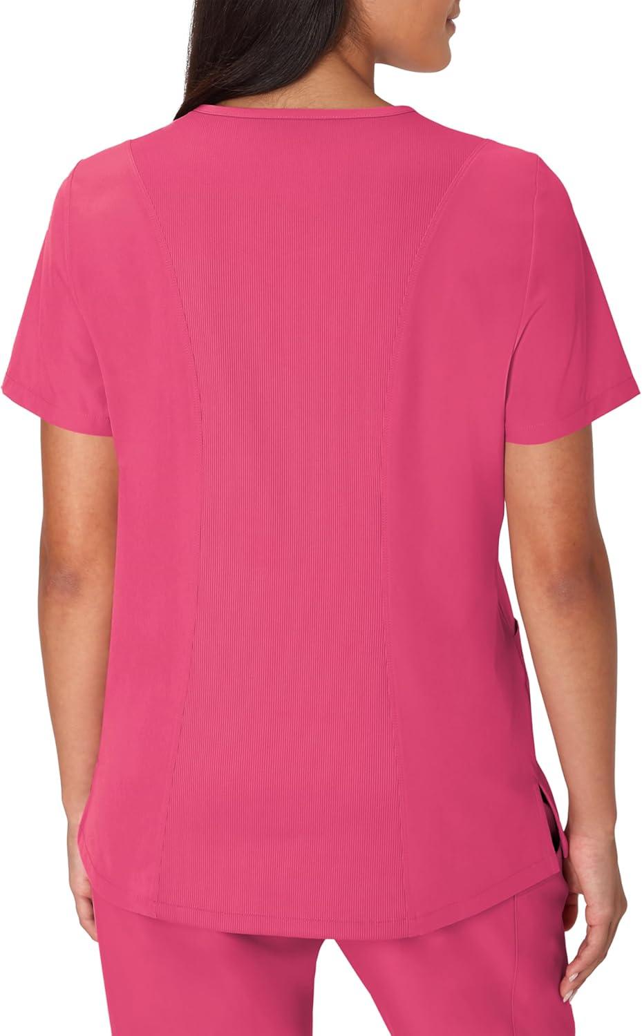 imageHanes Womens Scrubs Healthcare Top MoistureWicking Stretch Scrub Shirts Ribbed Back PanelFuchsia Pink