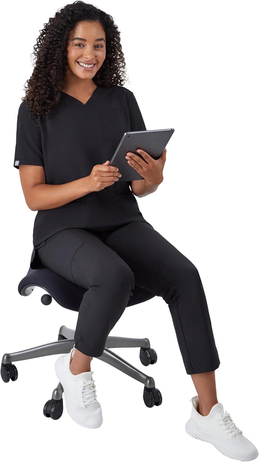 imageHanes Womens Scrubs Healthcare Top MoistureWicking Stretch Scrub Shirts Ribbed Back PanelNew Ebony