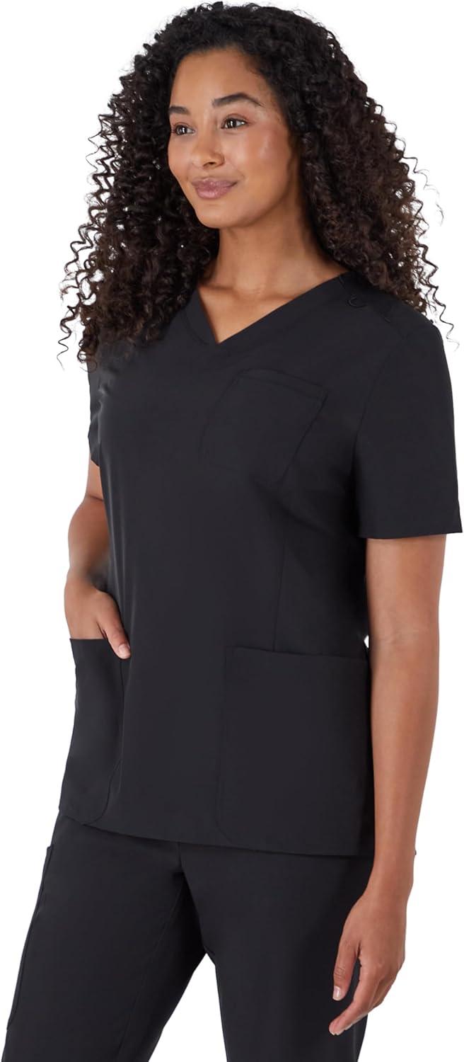imageHanes Womens Scrubs Healthcare Top MoistureWicking Stretch Scrub Shirts Ribbed Back PanelNew Ebony