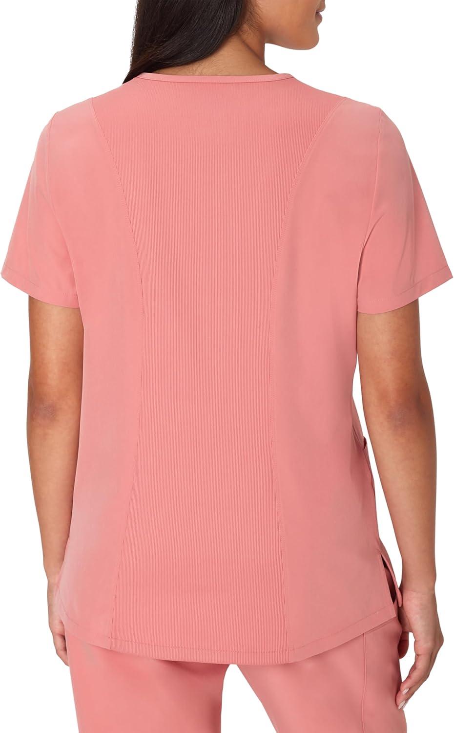 imageHanes Womens Scrubs Healthcare Top MoistureWicking Stretch Scrub Shirts Ribbed Back PanelRose Ranch Pink