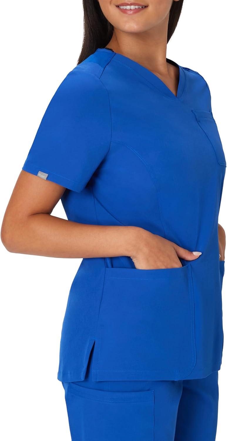 imageHanes Womens Scrubs Healthcare Top MoistureWicking Stretch Scrub Shirts Ribbed Back PanelRoyal Blue