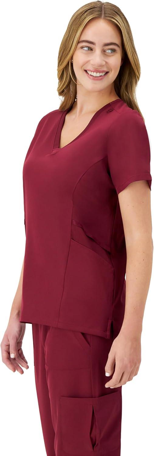 imageHanes Womens Scrubs Healthcare Top MoistureWicking Stretch Scrub Shirts Ribbed Side PanelsAfternoon Burgundy