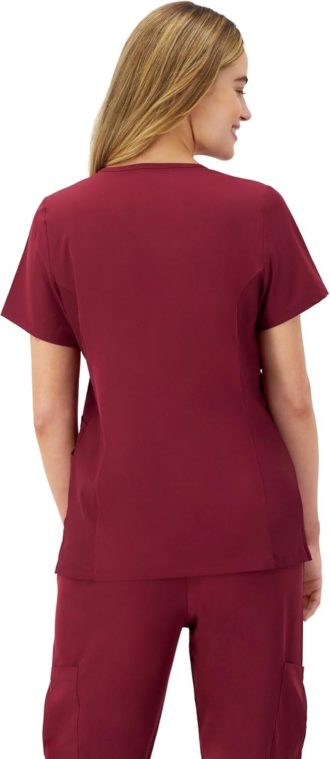 imageHanes Womens Scrubs Healthcare Top MoistureWicking Stretch Scrub Shirts Ribbed Side PanelsAfternoon Burgundy