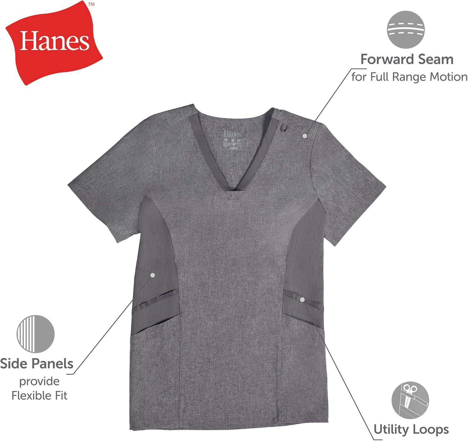 imageHanes Womens Scrubs Healthcare Top MoistureWicking Stretch Scrub Shirts Ribbed Side PanelsCaribbean Blue