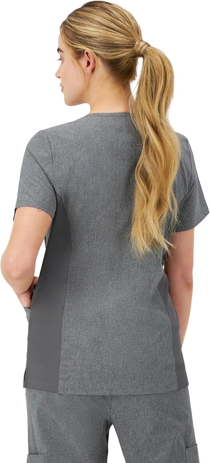 imageHanes Womens Scrubs Healthcare Top MoistureWicking Stretch Scrub Shirts Ribbed Side PanelsEbony Heather