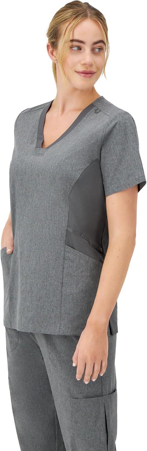 imageHanes Womens Scrubs Healthcare Top MoistureWicking Stretch Scrub Shirts Ribbed Side PanelsEbony Heather