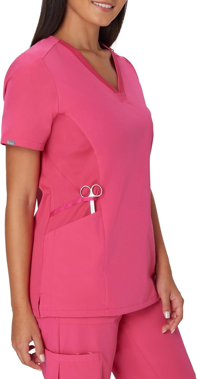 imageHanes Womens Scrubs Healthcare Top MoistureWicking Stretch Scrub Shirts Ribbed Side PanelsFuchsia Pink