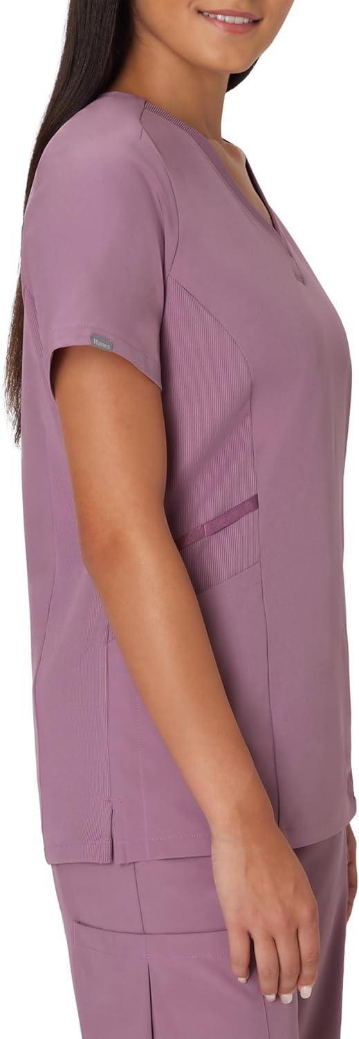 imageHanes Womens Scrubs Healthcare Top MoistureWicking Stretch Scrub Shirts Ribbed Side PanelsPurple Mauve
