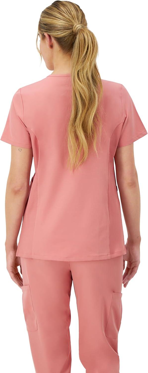 imageHanes Womens Scrubs Healthcare Top MoistureWicking Stretch Scrub Shirts Ribbed Side PanelsRose Ranch Pink