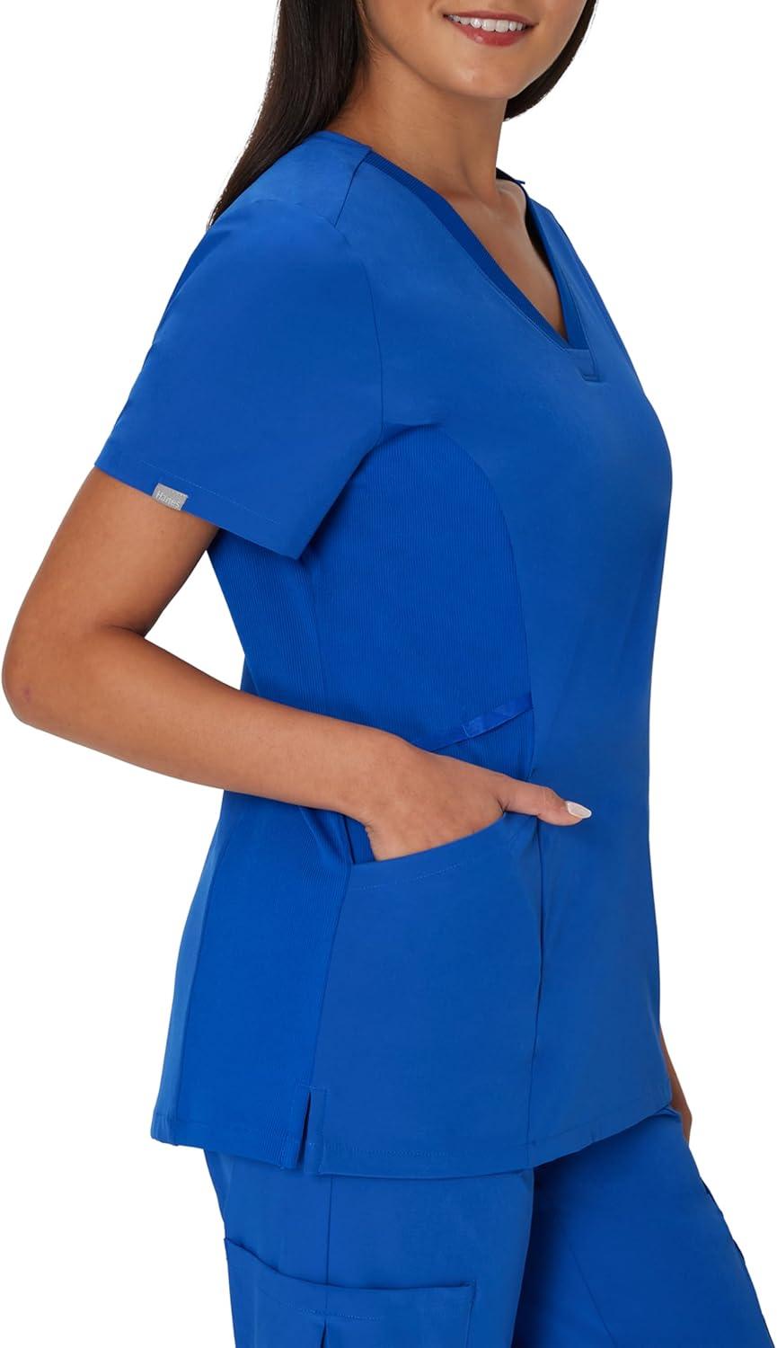 imageHanes Womens Scrubs Healthcare Top MoistureWicking Stretch Scrub Shirts Ribbed Side PanelsRoyal Blue