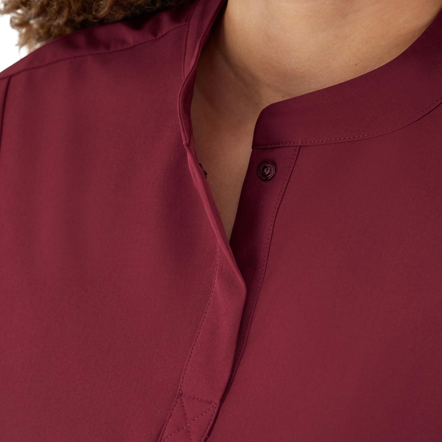imageHanes Womens Scrubs Healthcare Top with Mandarin Collar MoistureWicking Stretch Scrub ShirtAfternoon Burgundy