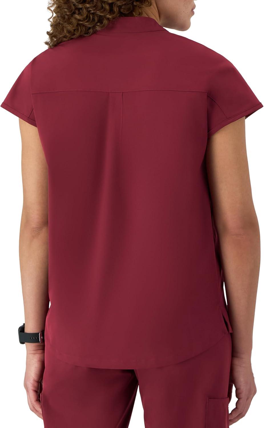 imageHanes Womens Scrubs Healthcare Top with Mandarin Collar MoistureWicking Stretch Scrub ShirtAfternoon Burgundy