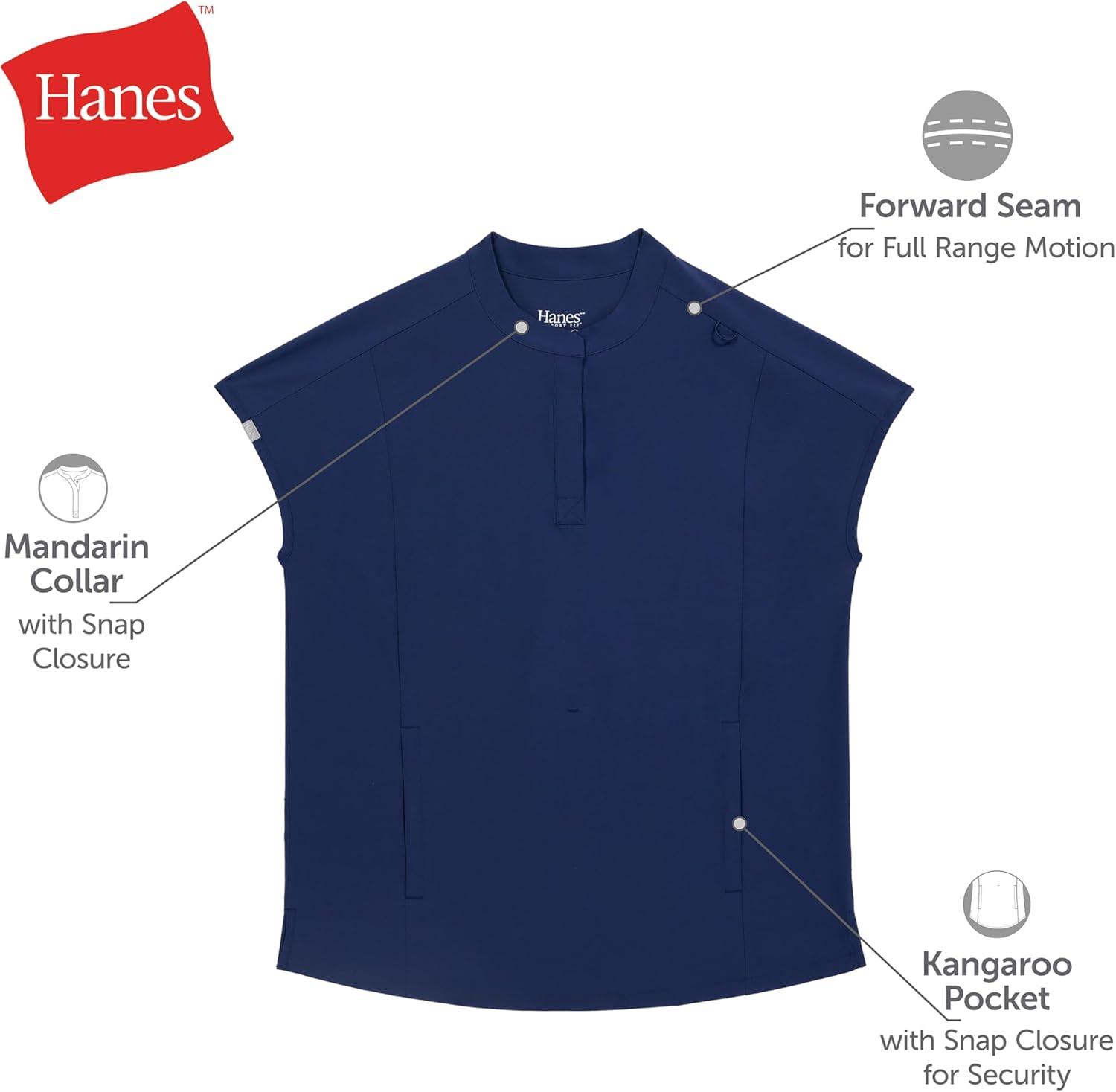 imageHanes Womens Scrubs Healthcare Top with Mandarin Collar MoistureWicking Stretch Scrub ShirtCiel Blue 2