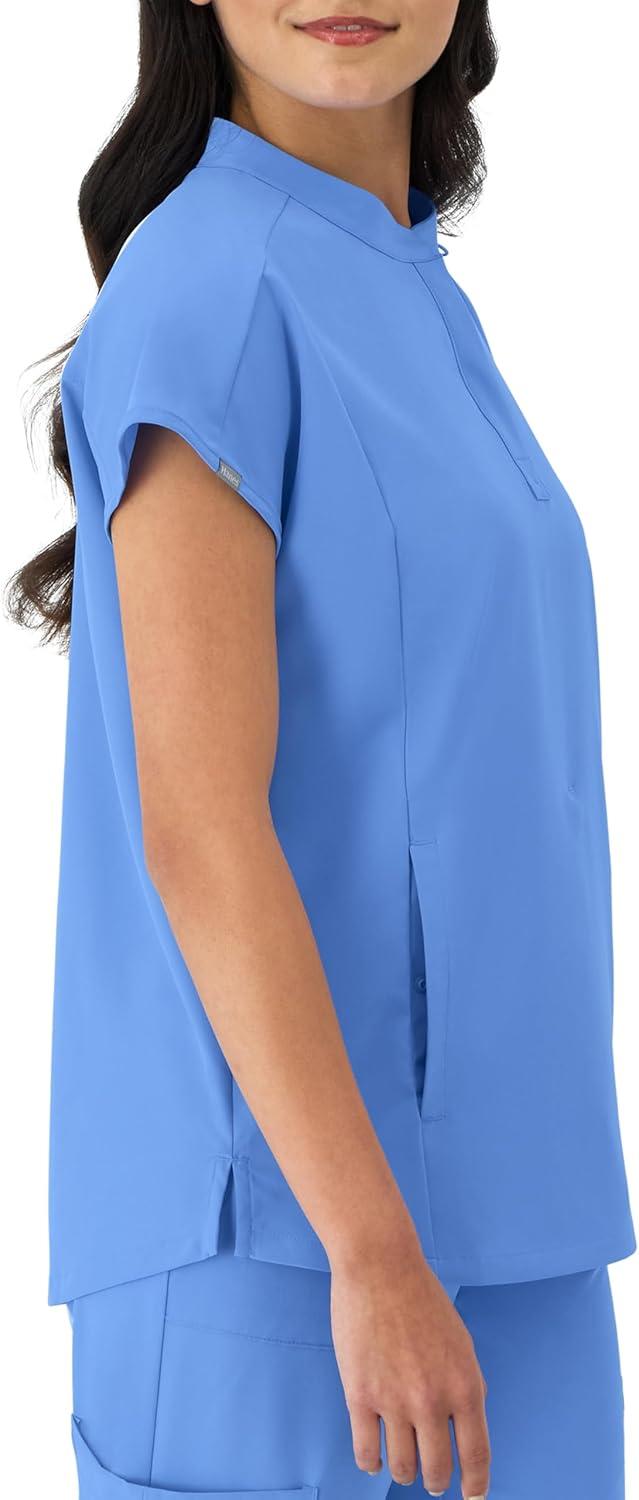 imageHanes Womens Scrubs Healthcare Top with Mandarin Collar MoistureWicking Stretch Scrub ShirtCiel Blue 2