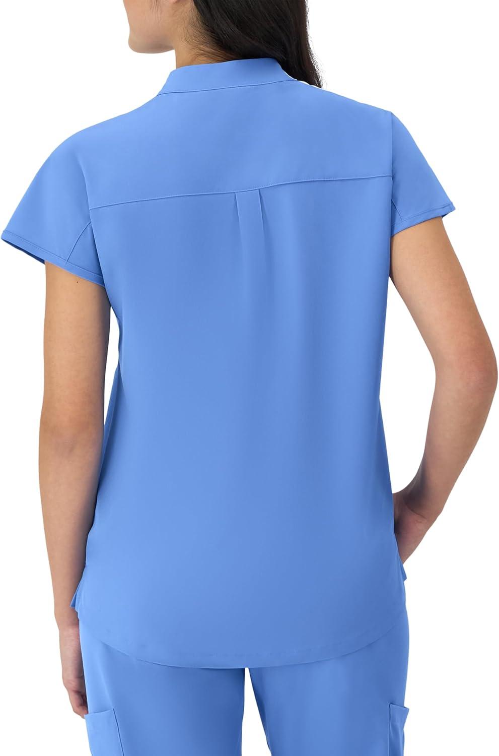 imageHanes Womens Scrubs Healthcare Top with Mandarin Collar MoistureWicking Stretch Scrub ShirtCiel Blue 2