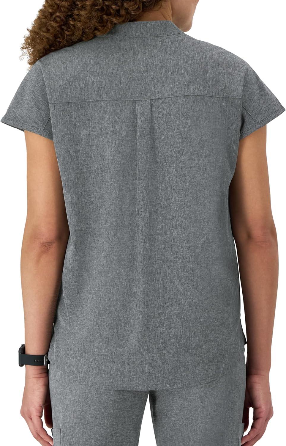 imageHanes Womens Scrubs Healthcare Top with Mandarin Collar MoistureWicking Stretch Scrub ShirtEbony Heather