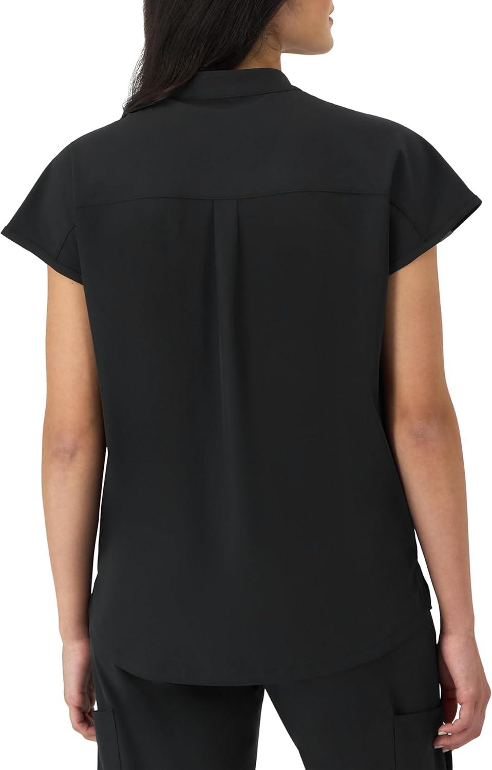 imageHanes Womens Scrubs Healthcare Top with Mandarin Collar MoistureWicking Stretch Scrub ShirtNew Ebony