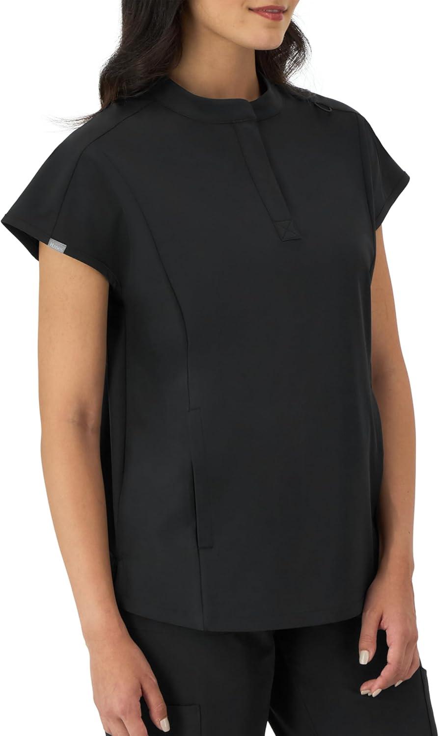imageHanes Womens Scrubs Healthcare Top with Mandarin Collar MoistureWicking Stretch Scrub ShirtNew Ebony