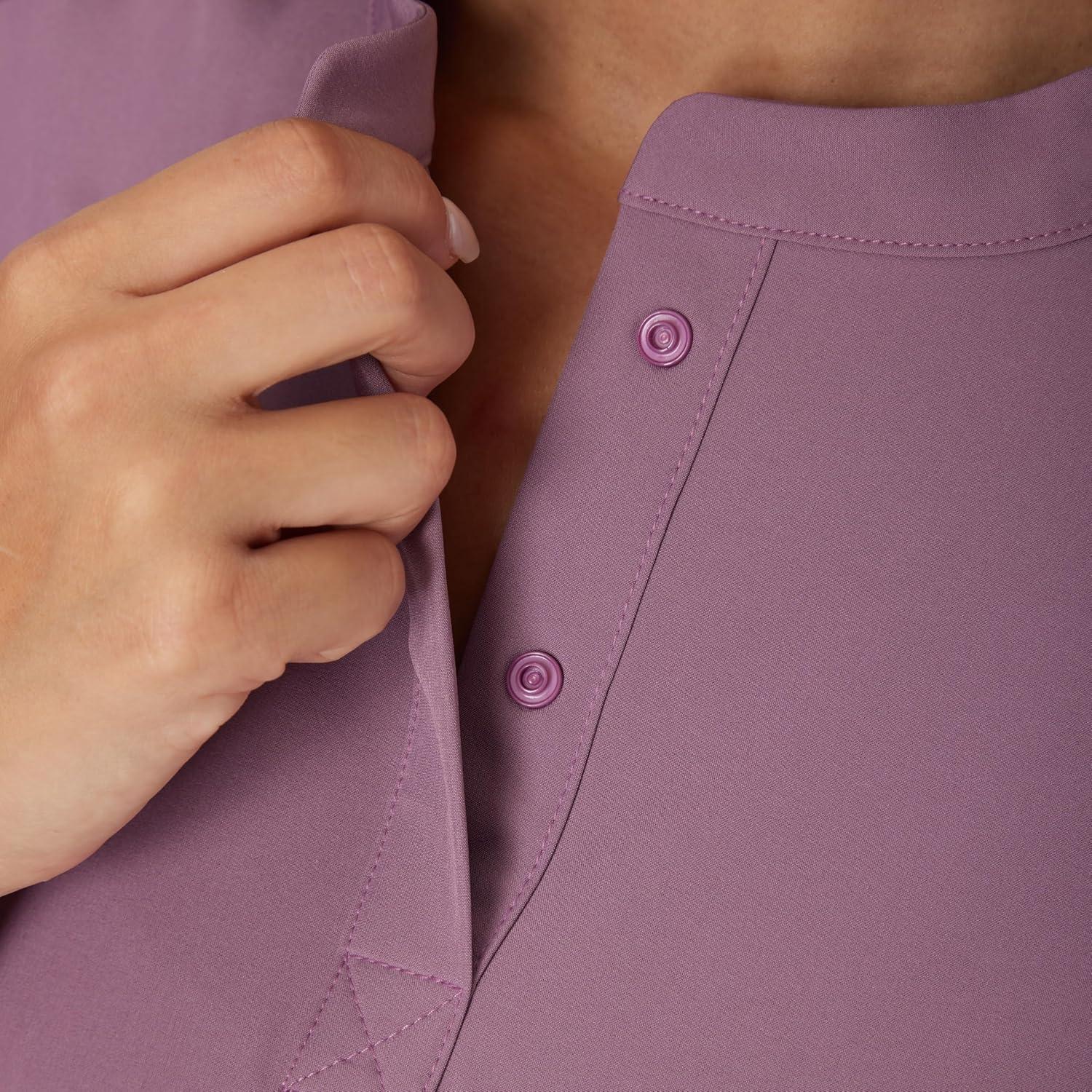 imageHanes Womens Scrubs Healthcare Top with Mandarin Collar MoistureWicking Stretch Scrub ShirtPurple Mauve