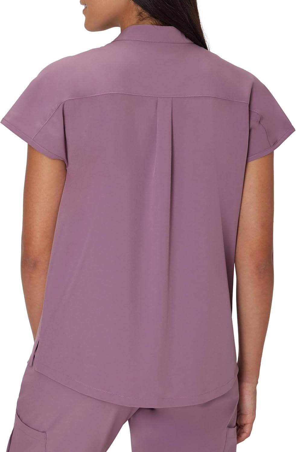 imageHanes Womens Scrubs Healthcare Top with Mandarin Collar MoistureWicking Stretch Scrub ShirtPurple Mauve