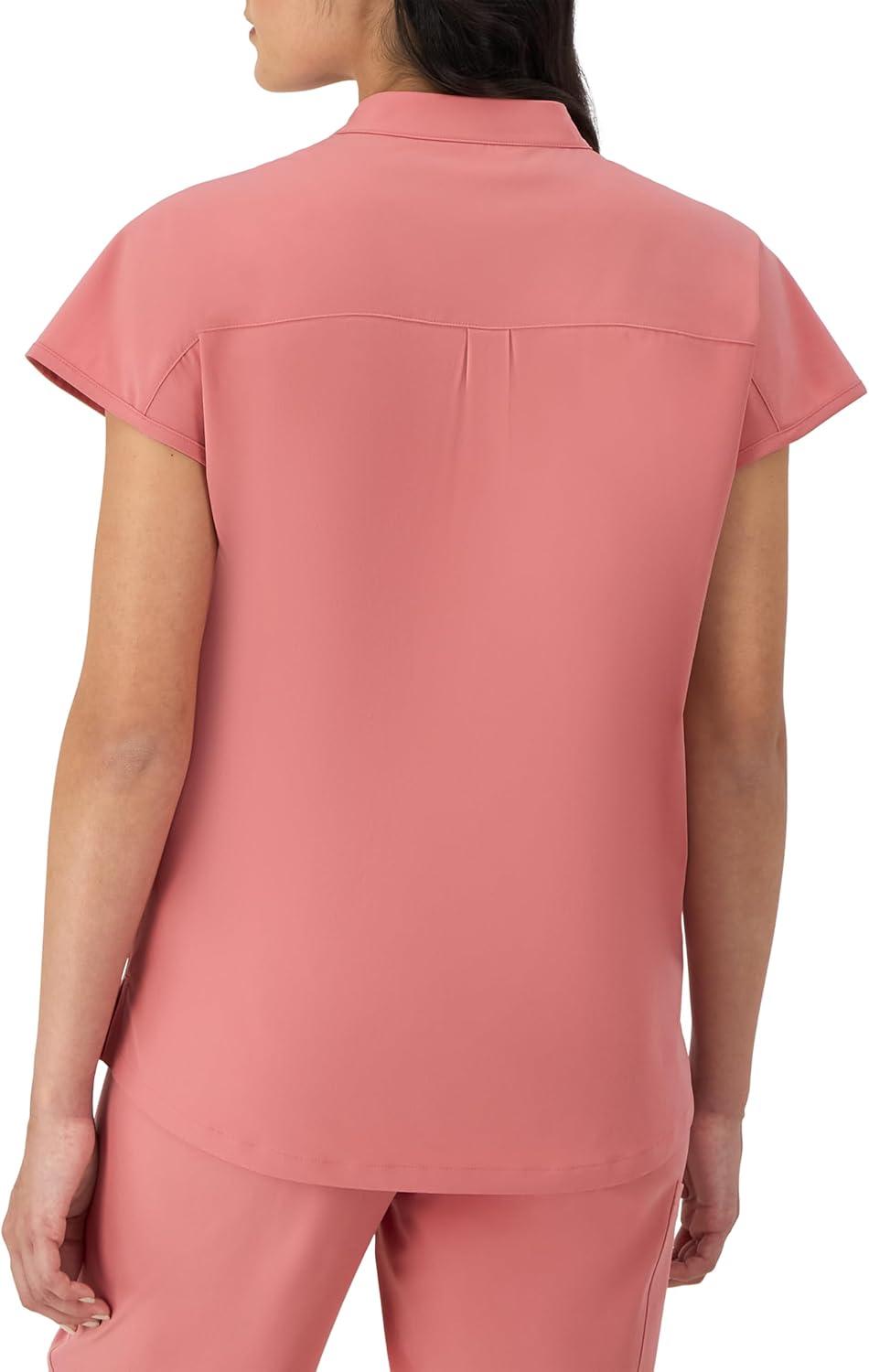 imageHanes Womens Scrubs Healthcare Top with Mandarin Collar MoistureWicking Stretch Scrub ShirtRose Ranch Pink